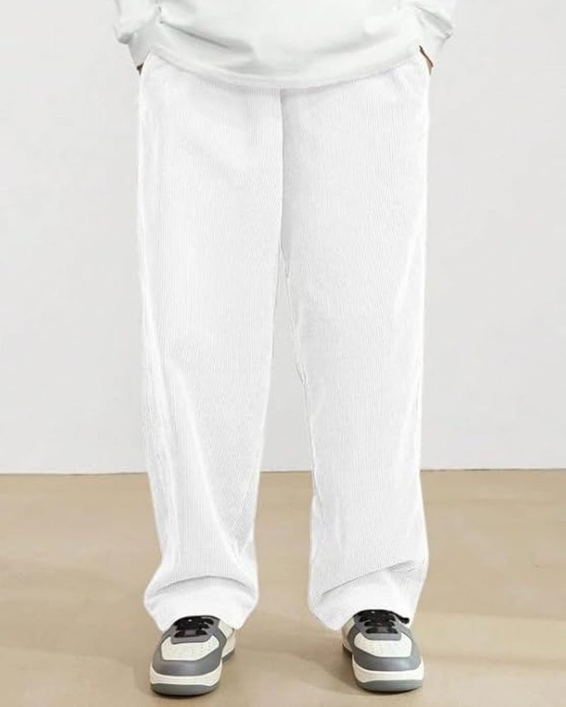 FLYNOFF White Korean Solid Loose Fit Men's Track Pant - Image 1